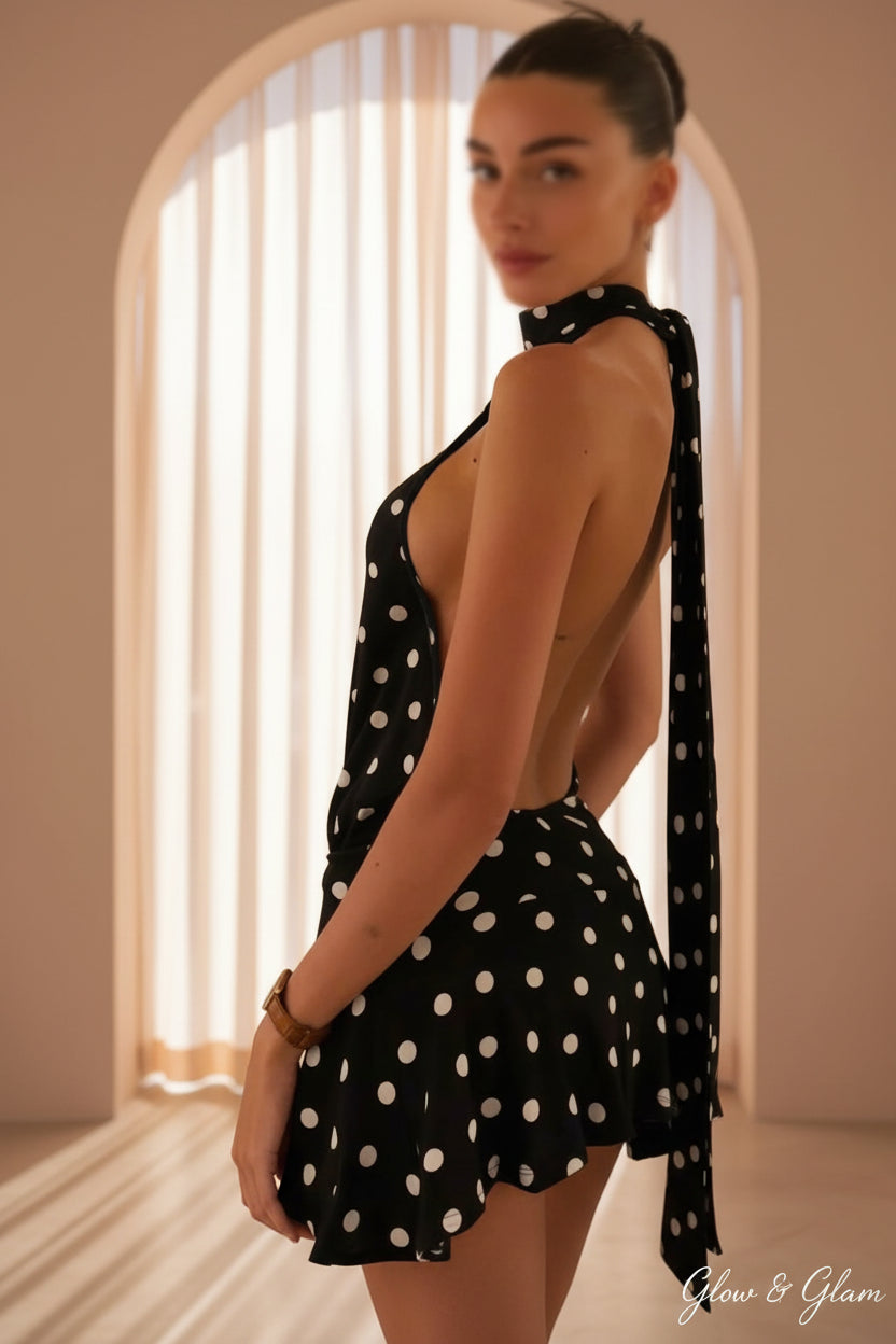 Polka Dot Halter Mini Dress